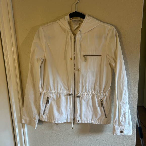 Celine White Utility hooded rain Jacket with gold accents hardware - Picture 1 of 14